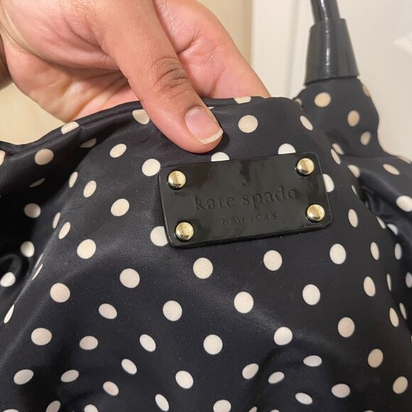 Vintage Kate Spade New York Black Polka Dot Shoulder Tote Bag Purse - Picture 7 of 9